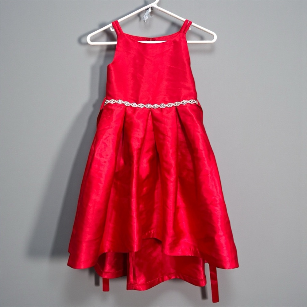 Rare Editions Girls' red sleeveless jewel mikado special occasion dress Size 6